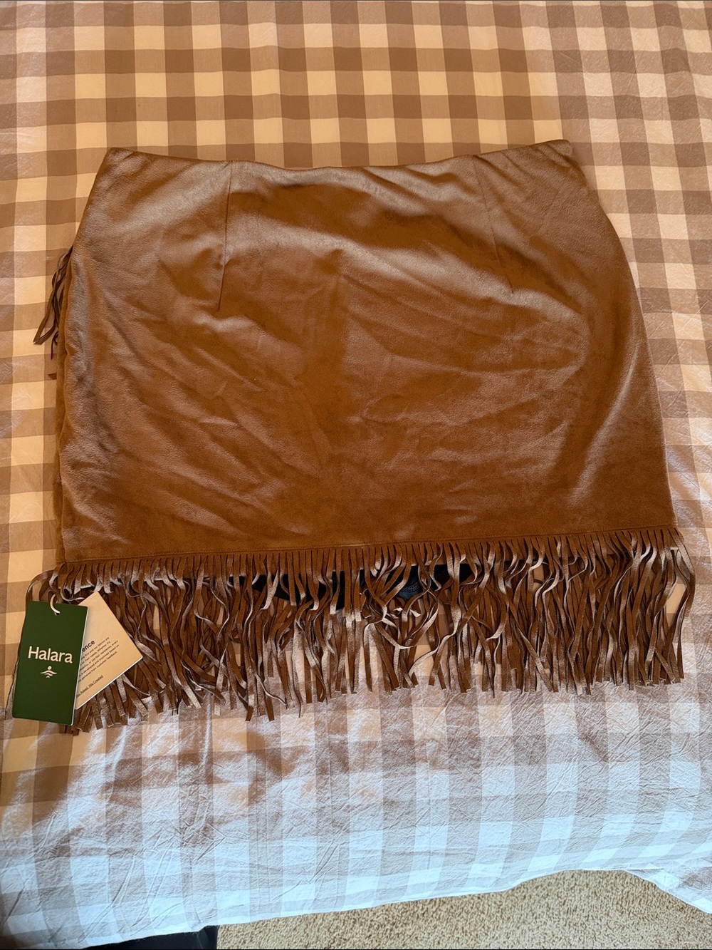 HALARA Tan Suede-Look Fringe Mini Skirt - Picture 2 of 3